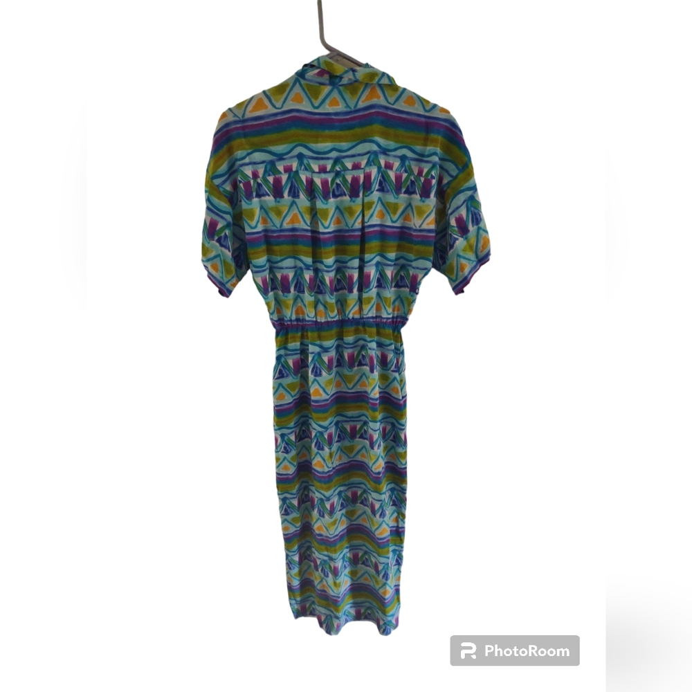 VTG 90's Maggy London 100 Percent Silk‎ geometric pattern Maxi Dress Size 4 - Picture 2 of 6